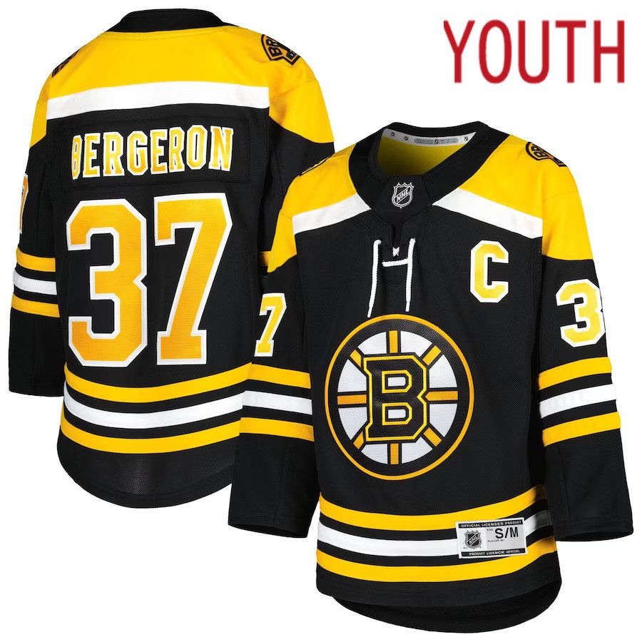 Youth Boston Bruins #37 Patrice Bergeron Black Home Premier Player NHL Jersey